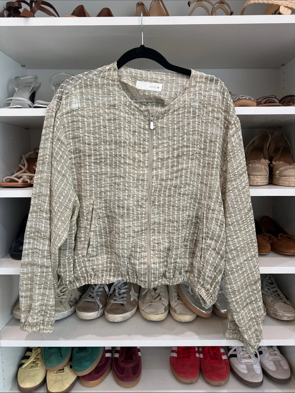Zara Textured Zip-Front Bomber Jacket